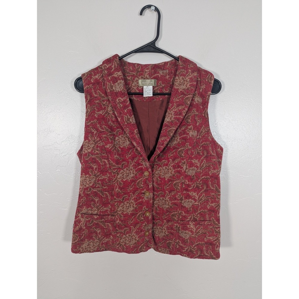 Vintage Territory‎ Vest M Red Floral Tapestry Boho Preppy 90s y2k Western